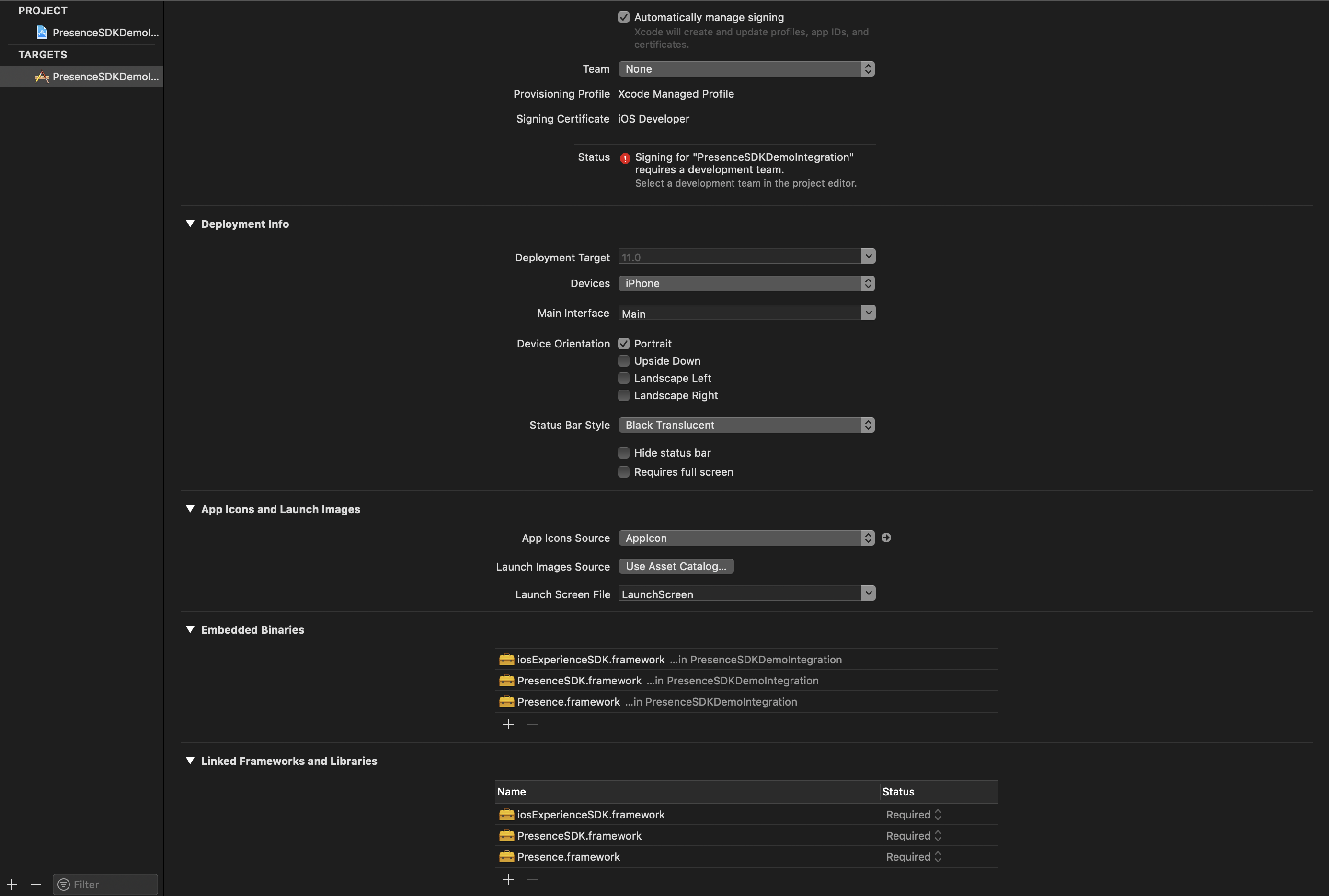 PresenceSDK iOS Step 1